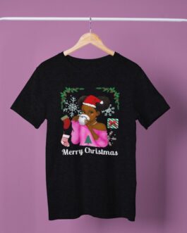 Black Girl with Afro Puff and Santa Hat