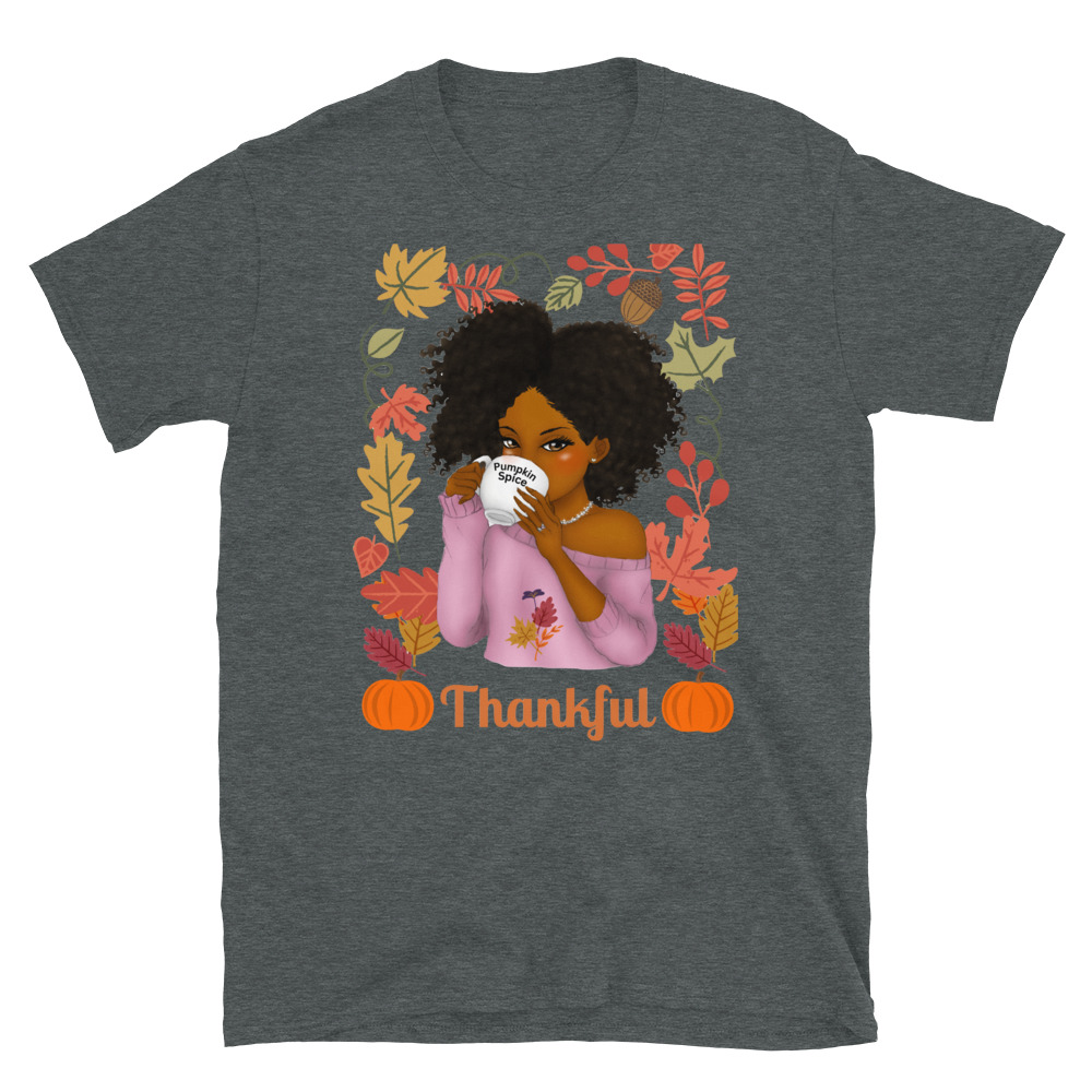 Thanksgiving Themed Girl with Afro Short-Sleeve Unisex T-Shirt - Image 2