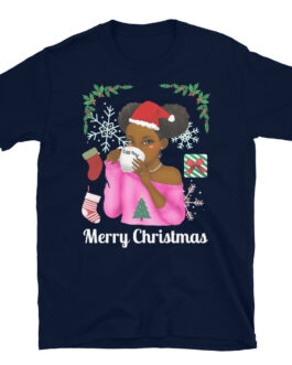Christmas Themed Girl with Afro Puff Short-Sleeve Unisex T-Shirt