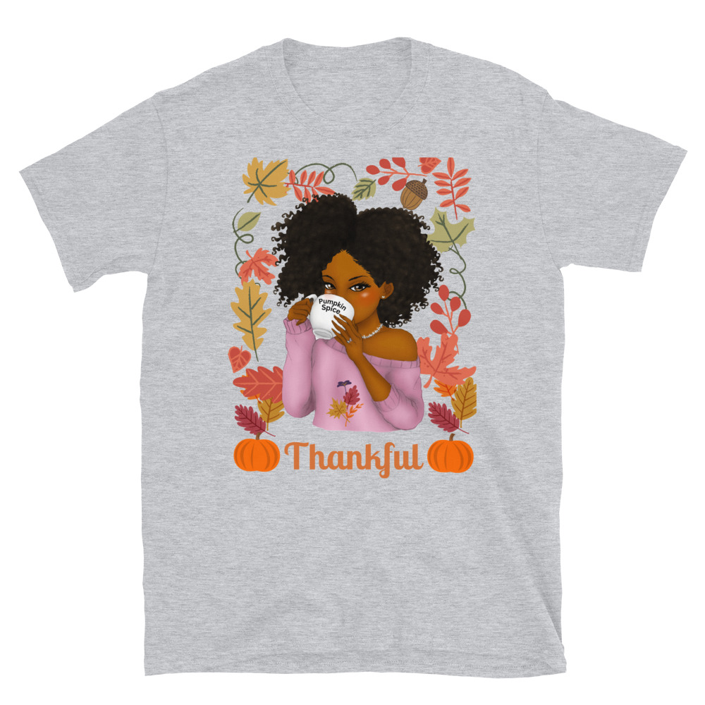 Thanksgiving Themed Girl with Afro Short-Sleeve Unisex T-Shirt - Image 4