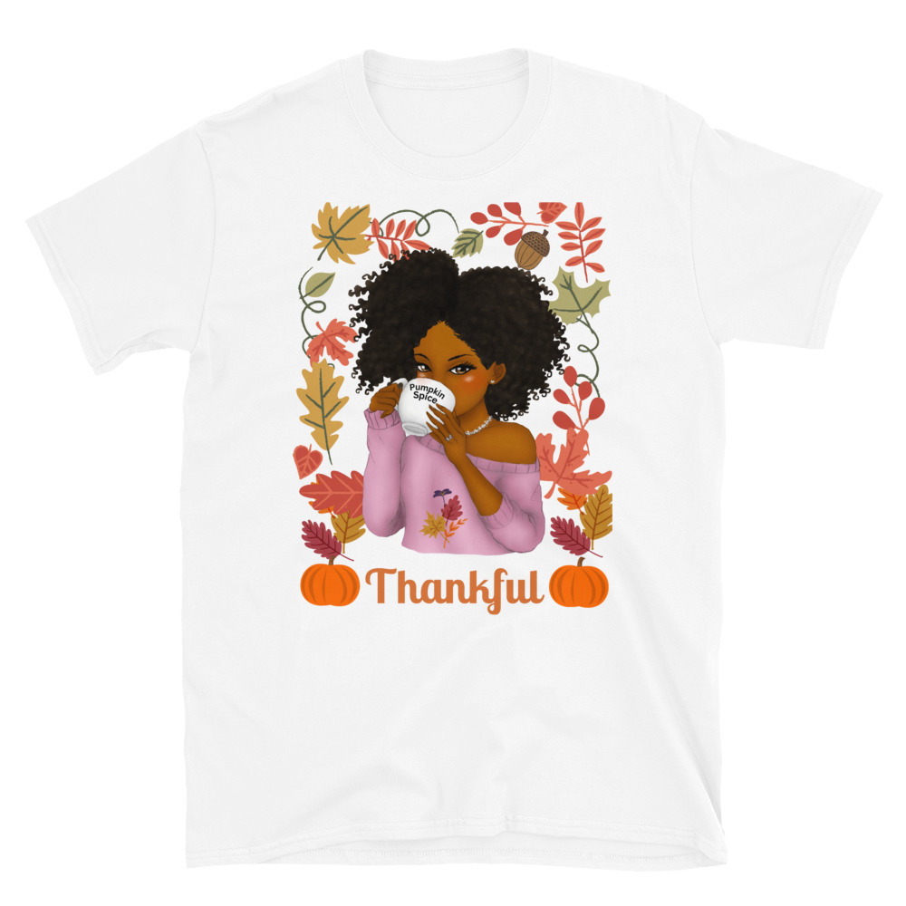 Thanksgiving Themed Girl with Afro Short-Sleeve Unisex T-Shirt - Image 3