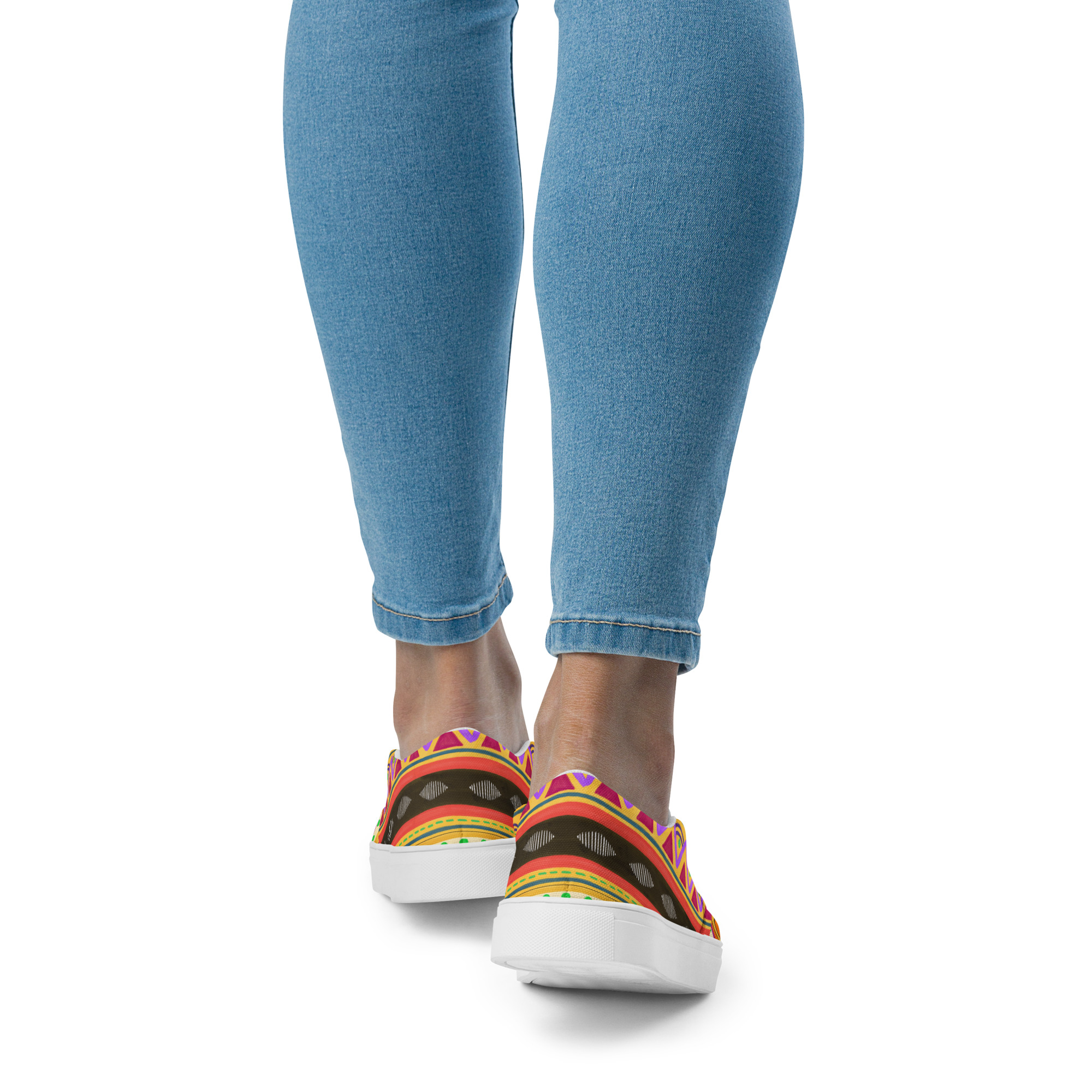 Orange, Yellow and Green African Print Women’s slip-on canvas shoes - Image 2