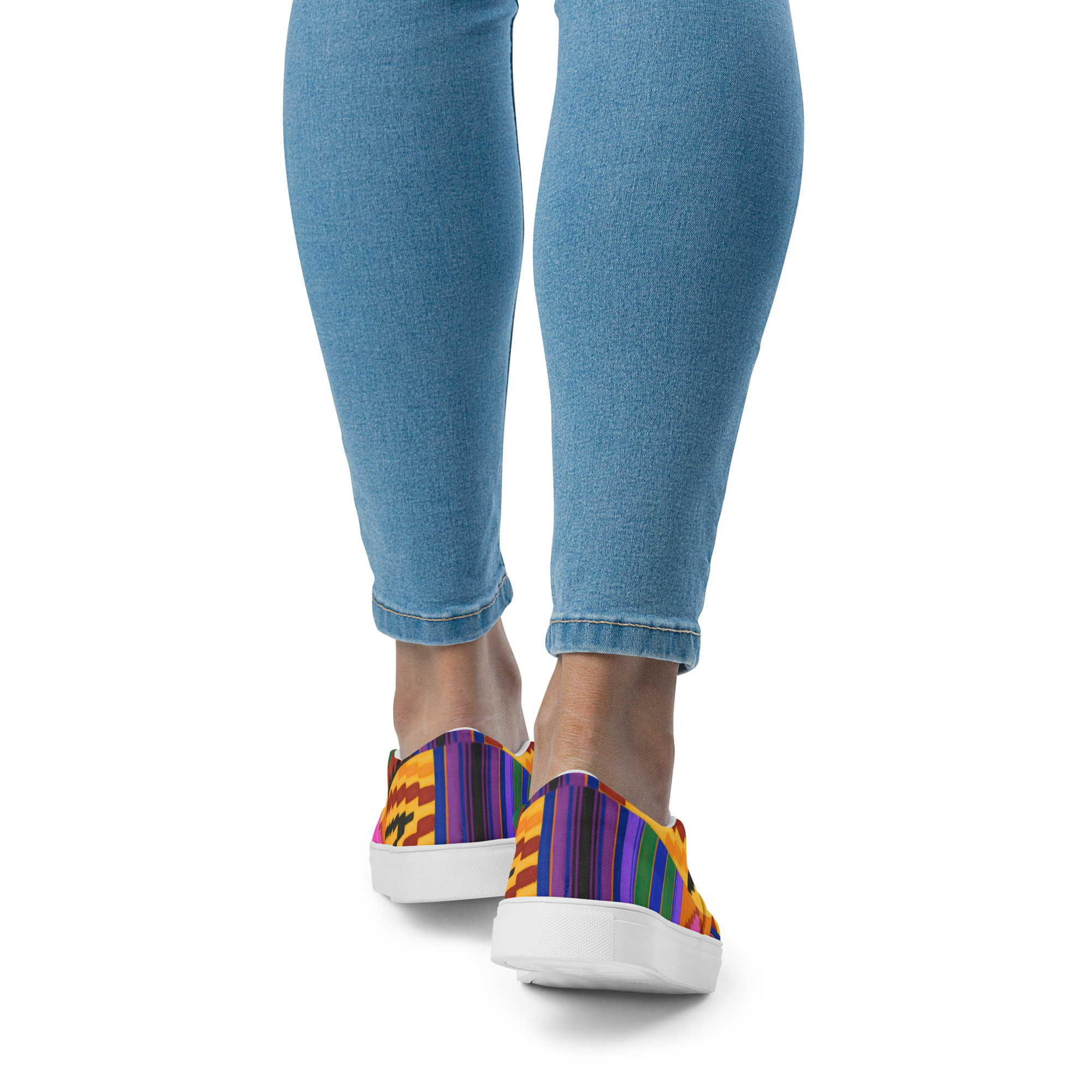 Yellow, Blue and Brown African Print Women’s slip-on canvas shoes - Image 2