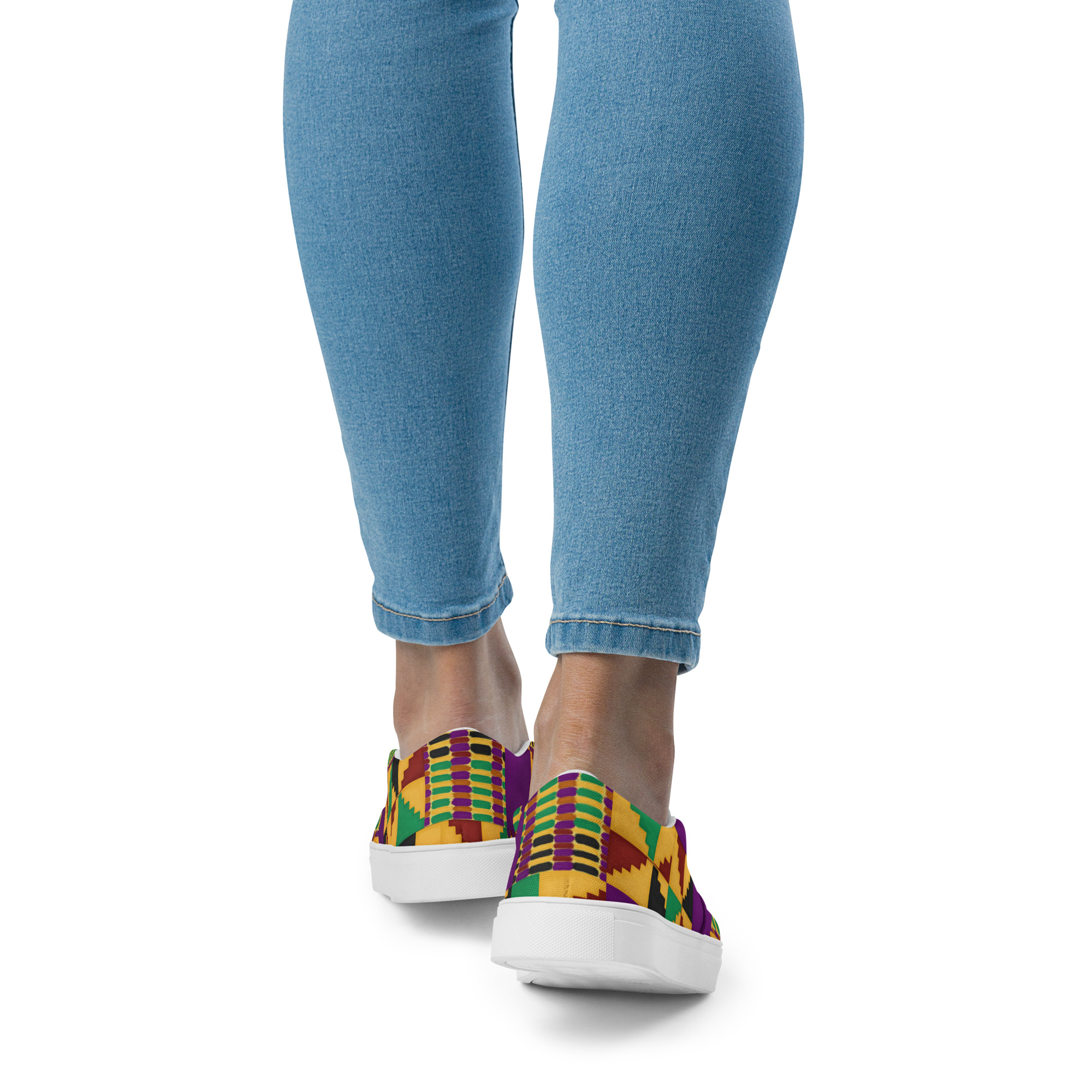 Purple, Yellow and Green African Print Women’s slip-on canvas shoes - Image 2