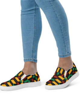 Red, Yellow and Green African Print Women’s slip-on canvas shoes