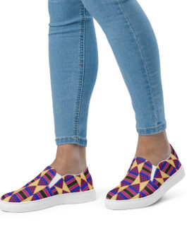 Purple, Blue and Tan African Print Women’s slip-on canvas shoes