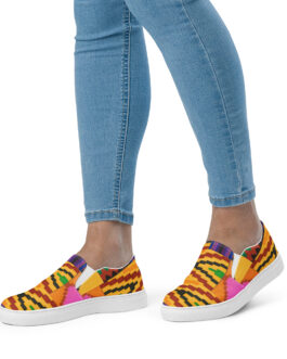 Yellow, Blue and Brown African Print Women’s slip-on canvas shoes