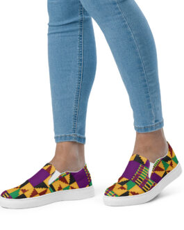 Purple, Yellow and Green African Print Women’s slip-on canvas shoes