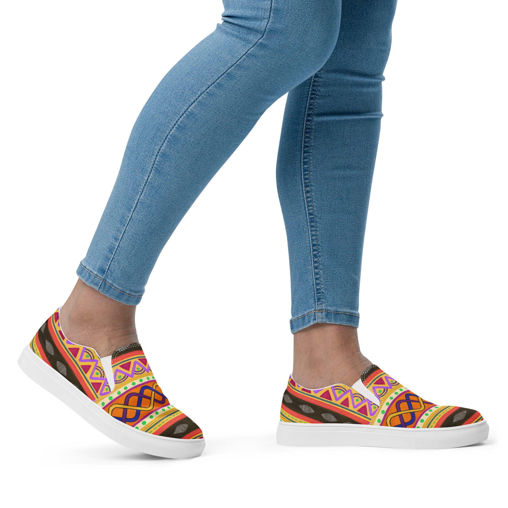 Orange, Yellow and Green African Print Women’s slip-on canvas shoes - Image 3