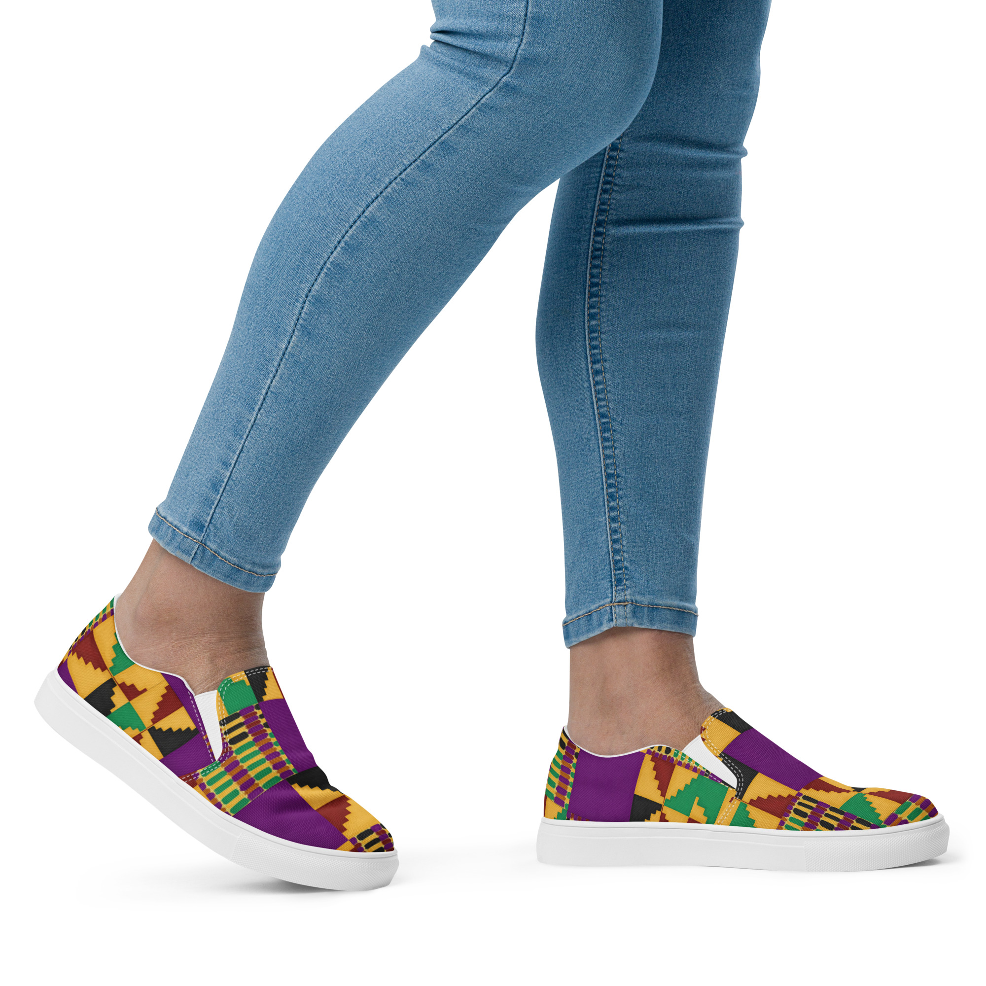 Purple, Yellow and Green African Print Women’s slip-on canvas shoes - Image 3