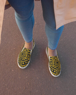 Gold and Black African Print Women’s slip-on canvas shoes