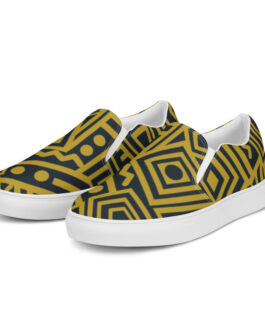 Gold and Black African Print Women’s slip-on canvas shoes