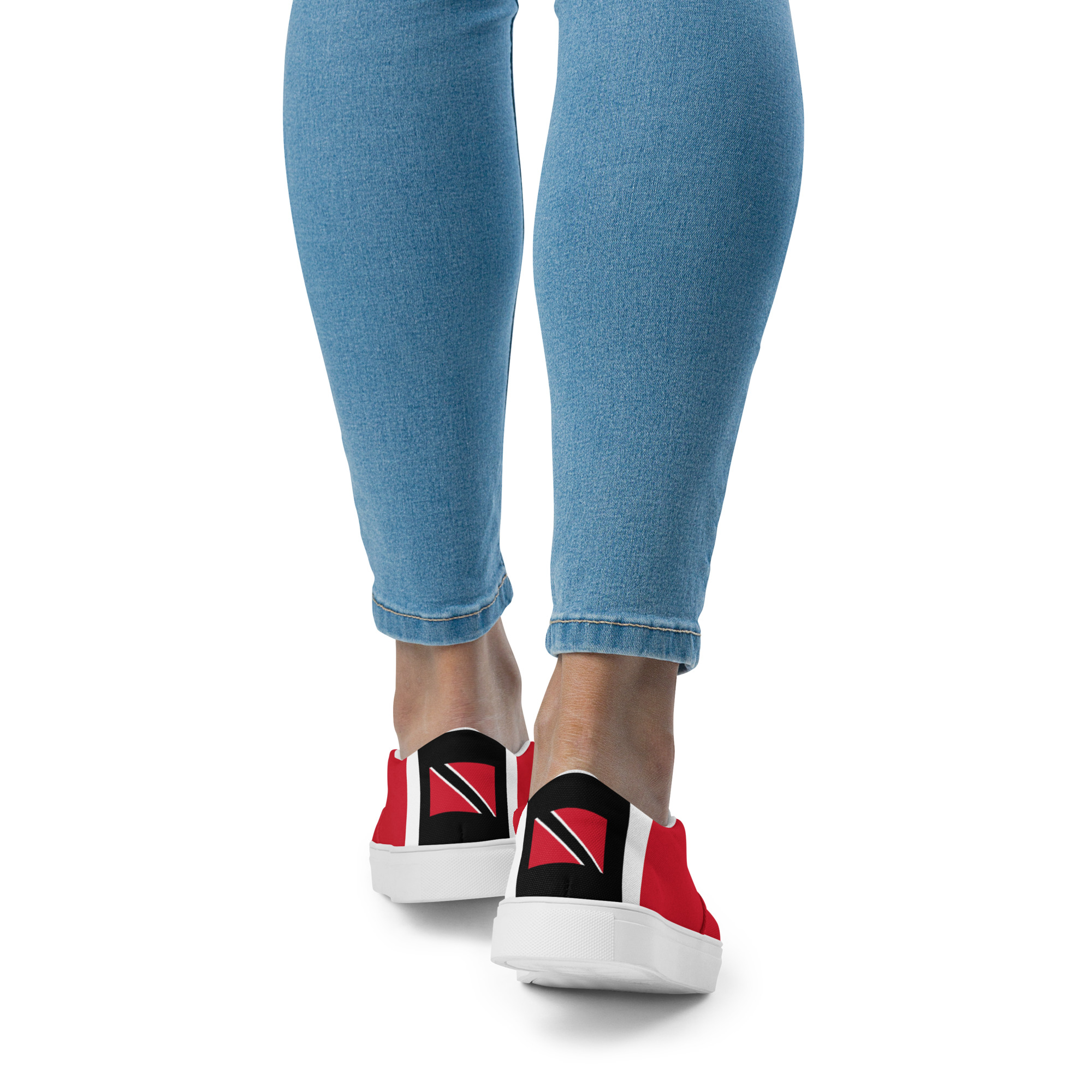 Red, White and Black Women’s slip-on canvas shoes with Trinidad and Tobago Flag - Image 2
